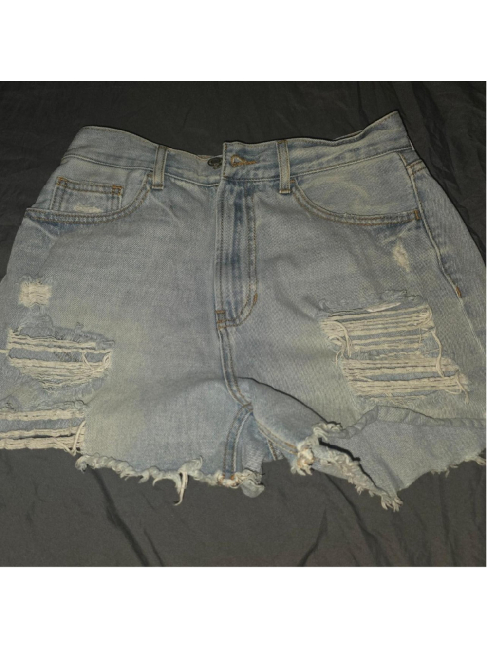 High-waisted Nectar premium denim distressed denim shorts in light wash #summer